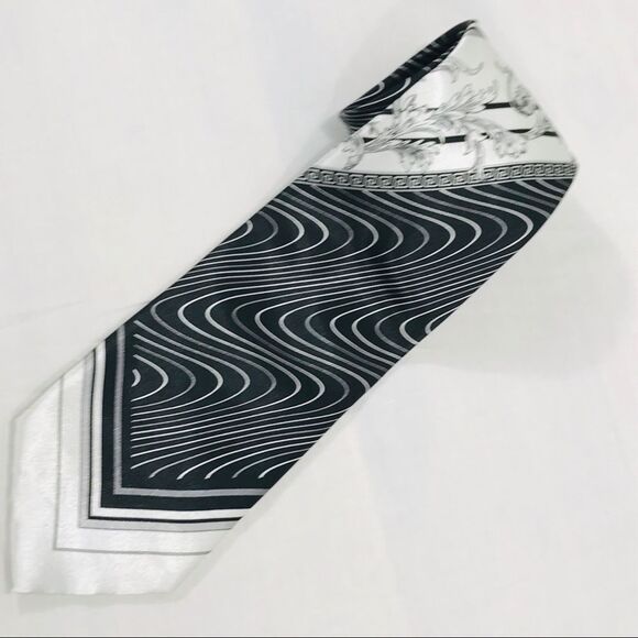Prime Time Pattern Tie Black White Gray - Picture 2 of 8